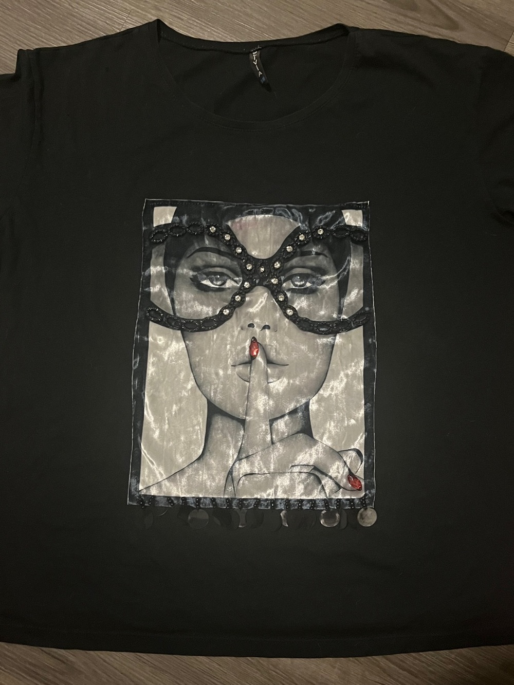Olivia black t face on it artsy trendy fairy goth statement